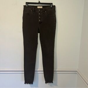 Madewell Black 9” Mid-Rise Skinny Button Up Jeans Size 28